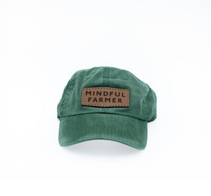 Mindful Farmer hat with custom leather patch Green color